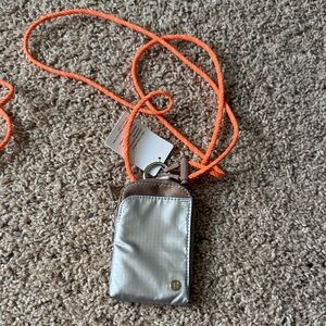Lululemon Athletica Wearable Silver Card Holder with Orange Strap